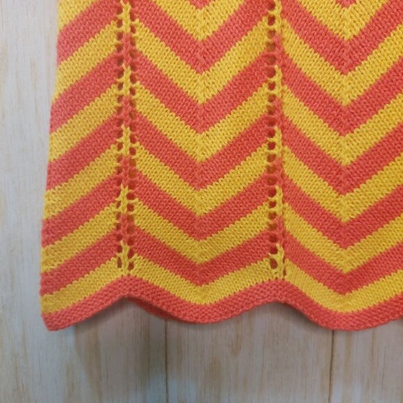 Trina Turk Zigzag Knit Tank Top - Coral Pink & Yellow Chevron Stripes Sleeveless - Picture 7 of 8